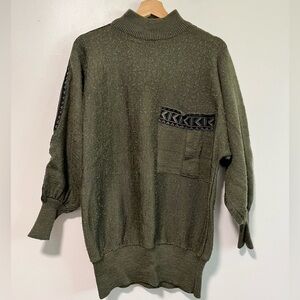 Orange Vintage Olive Green Knit Sweater - Size M